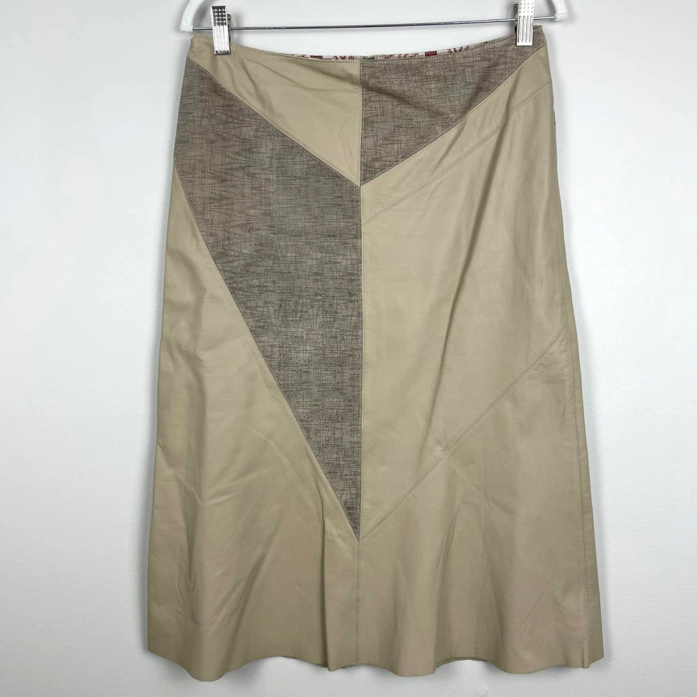 Jiminlee Leather Patchwork A-Line Midi Skirt